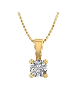 1/5 Carat Solitaire Diamond Pendant Necklace in 10K Gold (Silver Chain Included)