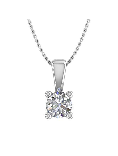 Finerock 1/5 Carat Solitaire Diamond Pendant Necklace in 10K Gold (Silver Chain Included)