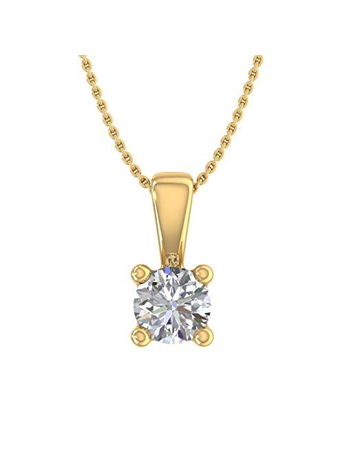 Finerock 1/5 Carat Solitaire Diamond Pendant Necklace in 10K Gold (Silver Chain Included)