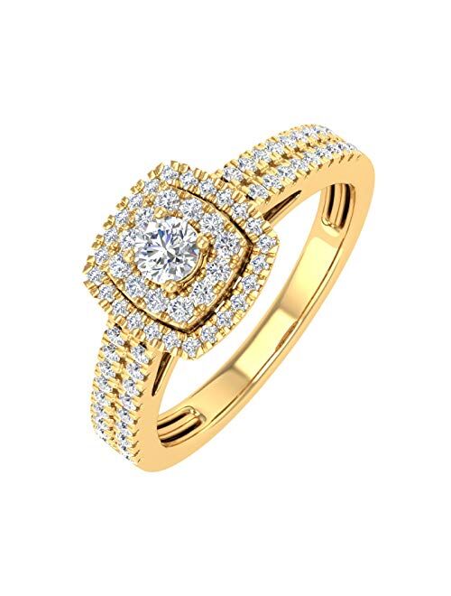 Finerock 1/2 Carat Double Halo Diamond Ring in 10K Gold