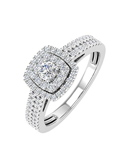 Finerock 1/2 Carat Double Halo Diamond Ring in 10K Gold