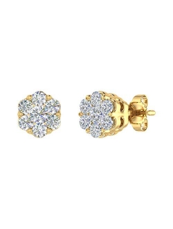 1/4 Carat to 1 Carat Cluster Diamond Stud Earrings in 10K Gold or 950 Platinum