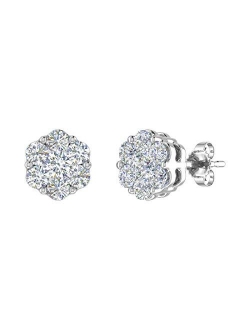 1/4 Carat to 1 Carat Cluster Diamond Stud Earrings in 10K Gold or 950 Platinum