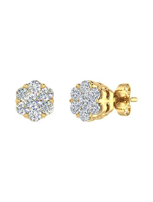 Finerock 1/4 Carat to 1 Carat Cluster Diamond Stud Earrings in 10K Gold or 950 Platinum