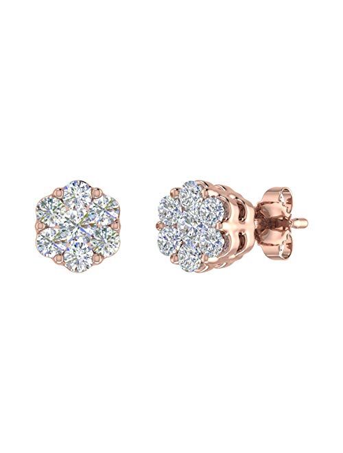 Finerock 1/4 Carat to 1 Carat Cluster Diamond Stud Earrings in 10K Gold or 950 Platinum