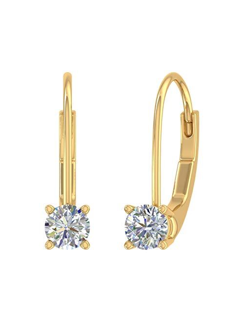 Finerock 1/5 Carat to 1/3 Carat Diamond Leverback Drop Earrings in 10K Gold