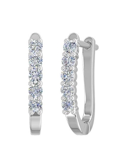 1/2 Carat 5-Stones Diamond Hoop Earrings in 14K Gold (SI1-SI2 Clarity)