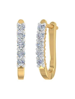 1/2 Carat 5-Stones Diamond Hoop Earrings in 14K Gold (SI1-SI2 Clarity)