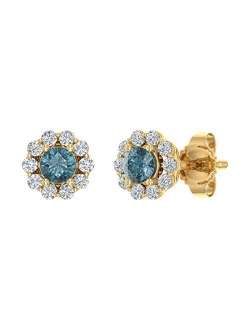 1/3 Carat Blue and White Diamond Cluster Stud Earrings in 10K Gold