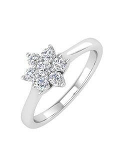 1/4 Carat Flower Shaped Cluster Prong Set Diamond Ring Band in 10K Solid Gold