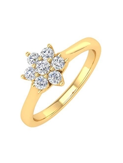 1/4 Carat Flower Shaped Cluster Prong Set Diamond Ring Band in 10K Solid Gold