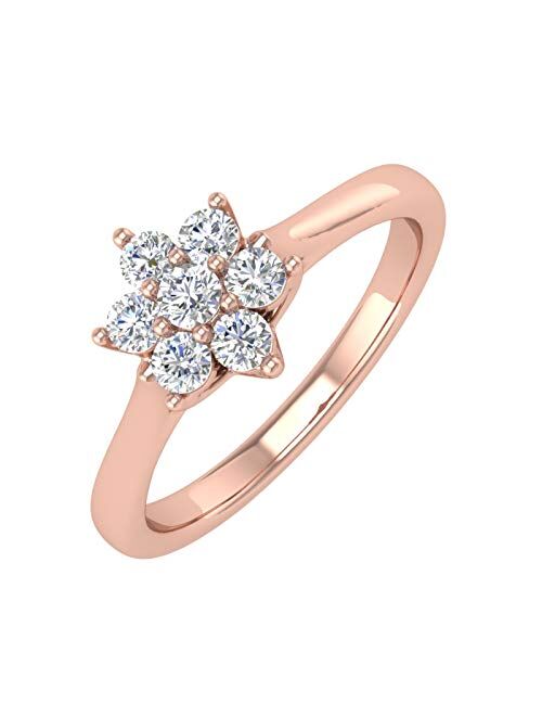 Finerock 1/4 Carat Flower Shaped Cluster Prong Set Diamond Ring Band in 10K Solid Gold