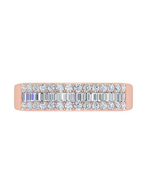 Finerock 1/2 Carat Baguette and Round Shape Diamond Wedding Band Ring in 10K Gold