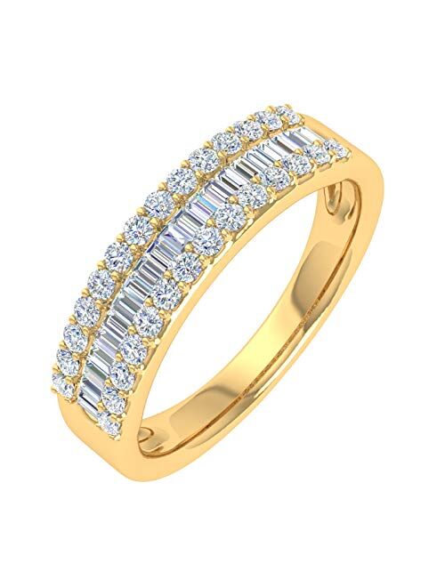 Finerock 1/2 Carat Baguette and Round Shape Diamond Wedding Band Ring in 10K Gold