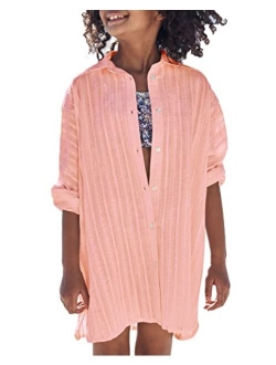 Ivay Girls Beach Swimsuit Cover Ups Shirts Button Long Swimwear Coverups