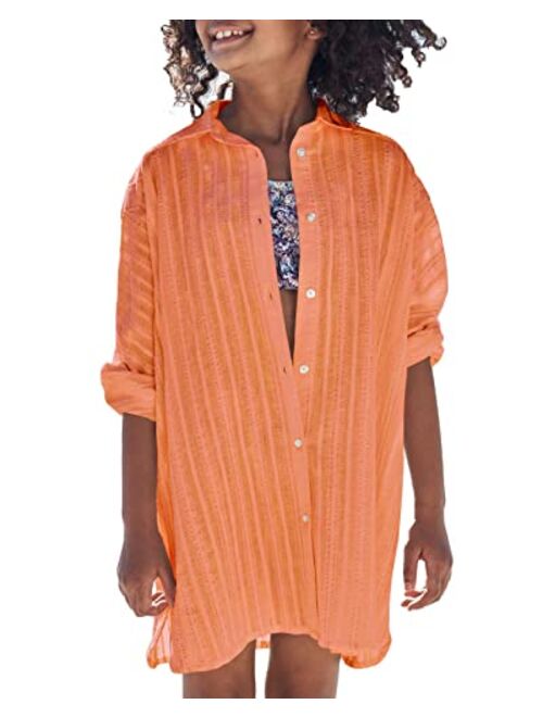 Ivay Girls Beach Swimsuit Cover Ups Shirts Button Long Swimwear Coverups