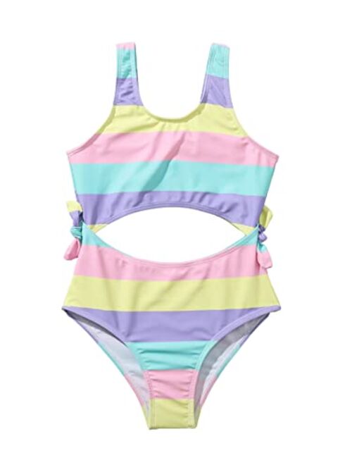 Buy Milumia Girl's One Piece Striped Bathing Suit Cut Out Knot Side ...