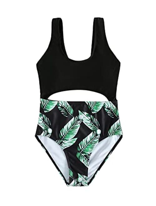 Milumia Girl's One Piece Floral Print Swimsuit Cute Cut Out Bathing Suit Swimwear