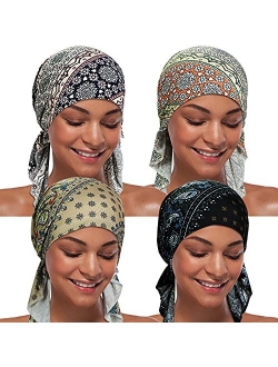 ASHILISIA 4 Pieces Women Chemo Hat Turban Beanie, Pre-Tied Headwraps Headwear Bandana for Hair Loss