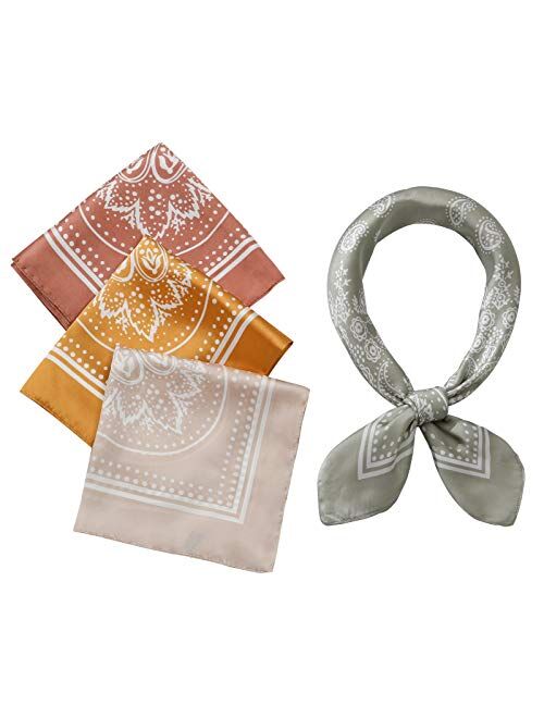 Yeaplike 4 Pcs 26.526.5 inches Silk Feel Satin Square Head Scarves for Women Neck Hair Scarves Hair Bandanas