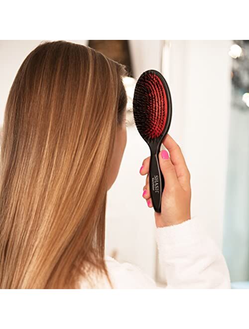 Made In Germany - SHASH Nylon Boar Bristle Brush Suitable For Normal to Thick Hair - Gently Detangles, No Pulling or Split Ends - Softens and Improves Hair Texture, Stimu