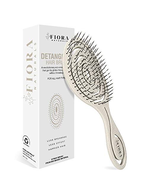 Fiora Naturals Hair Detangling Brush -100% Bio-Friendly Detangler hair brush w/ Ultra-soft Bristles- Glide Through Tangles with Ease - For Curly, Stright, Women, Men, Kid