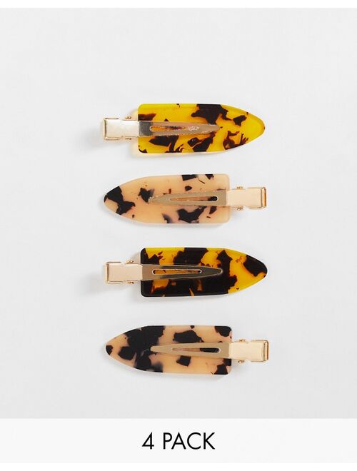 ASOS DESIGN pack of 4 styling clips in tortoise resin