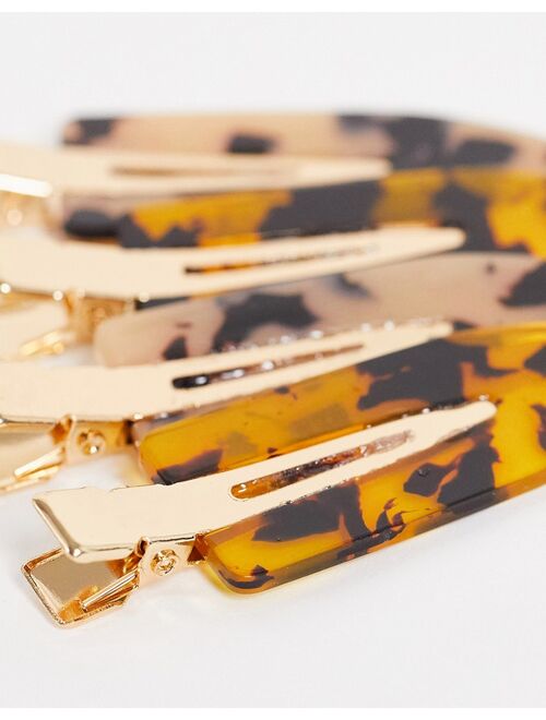 ASOS DESIGN pack of 4 styling clips in tortoise resin