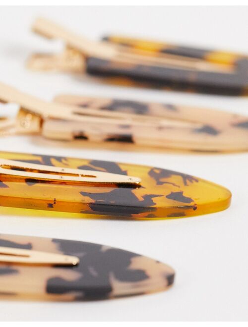 ASOS DESIGN pack of 4 styling clips in tortoise resin