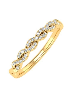 1/10 Carat Twisted Diamond Wedding Band Ring in 10K Solid Gold
