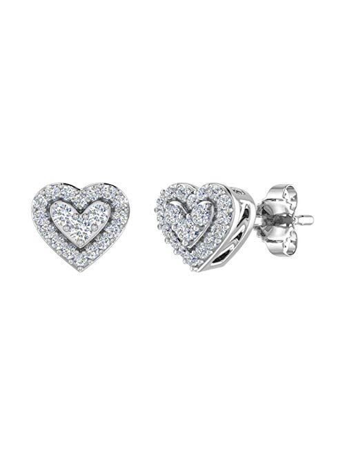 Finerock 1/5 Carat Diamond Heart Shaped Stud Earrings in 10K Gold