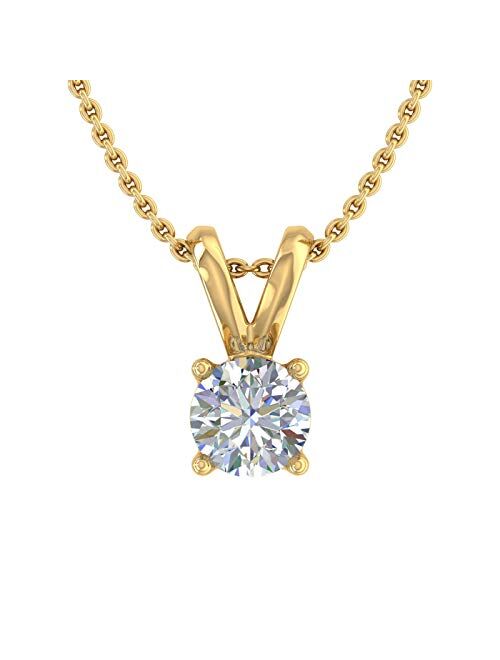 Finerock 1/4 Carat to 1/3 Carat 4-Prong Set Solitaire Diamond Pendant Necklace in 10K Gold (Silver Chain Included)