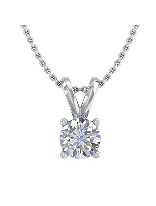 Finerock 1/4 Carat to 1/3 Carat 4-Prong Set Solitaire Diamond Pendant Necklace in 10K Gold (Silver Chain Included)