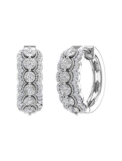 Finerock 1/2 Carat Round Diamond Hoop Earrings in 925 Sterling Silver or in 18K Yellow Gold over Sterling Silver