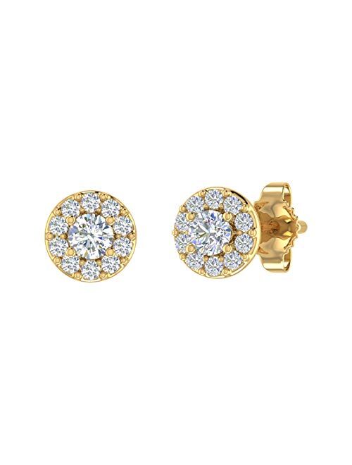 Finerock 1/4 Carat Diamond Halo Stud Earrings in 10K Gold