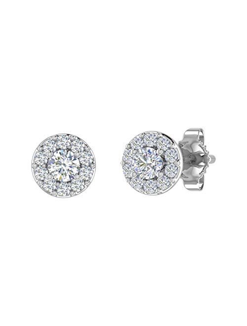 Finerock 1/4 Carat Diamond Halo Stud Earrings in 10K Gold