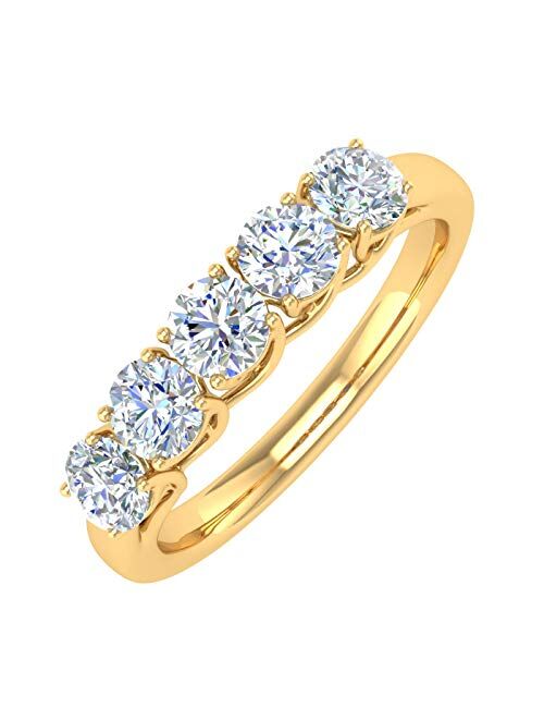 Finerock 1 Carat 5-Stone Diamond Wedding Band Ring in 14K Gold