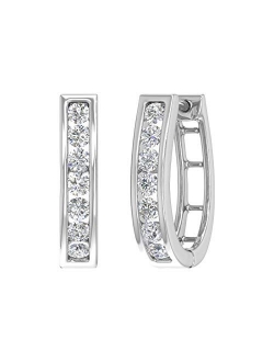 1 Carat Channel Set Diamond Women's Hoop Earrings in 14K Solid Gold