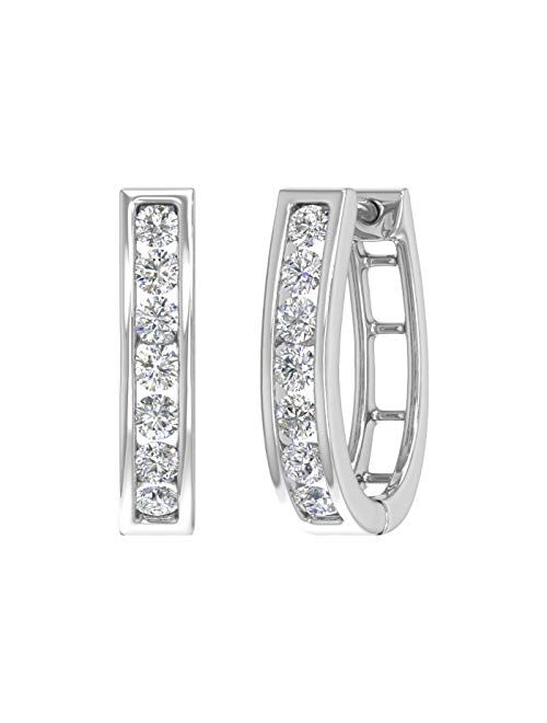 Finerock 1 Carat Channel Set Diamond Women's Hoop Earrings in 14K Solid Gold