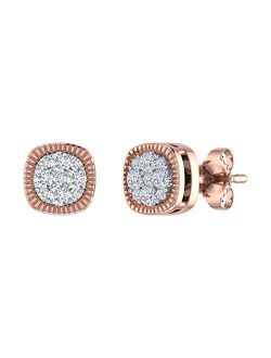 1/4 Carat Diamond Square Cluster Stud Earrings in 10K Gold