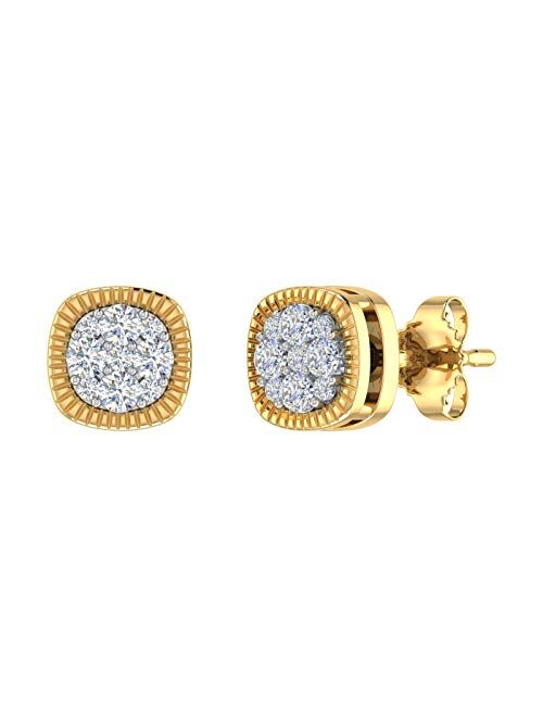 Finerock 1/4 Carat Diamond Square Cluster Stud Earrings in 10K Gold