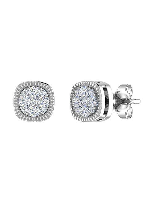 Finerock 1/4 Carat Diamond Square Cluster Stud Earrings in 10K Gold