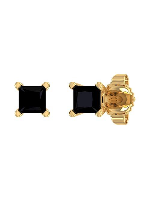 Finerock 1/4 Carat to 1/3 CaratPrincess Cut Diamond Stud Earrings in 14K Gold