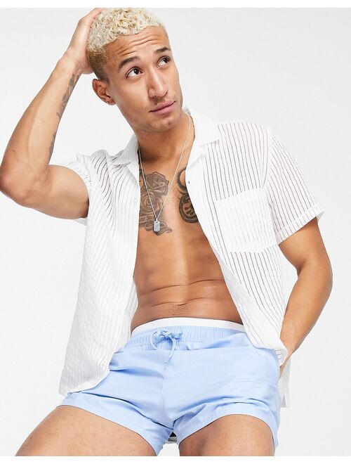 ASOS DESIGN swim shorts with double waistband in light blue short length