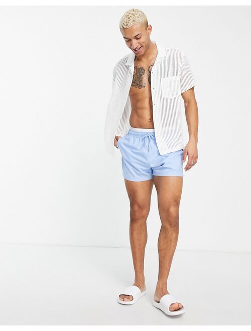 ASOS DESIGN swim shorts with double waistband in light blue short length