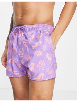 swim shorts with sea horse print short length