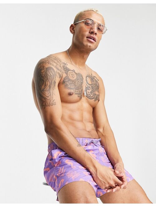 ASOS DESIGN swim shorts with sea horse print short length