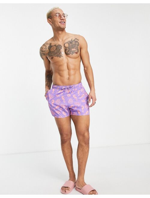 ASOS DESIGN swim shorts with sea horse print short length