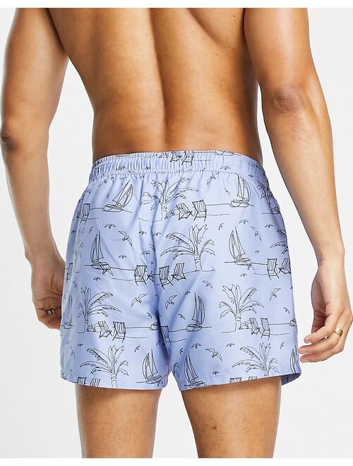 ASOS DESIGN swim shorts with line drawing beach print short length