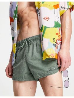 runner swim shorts in green acid wash